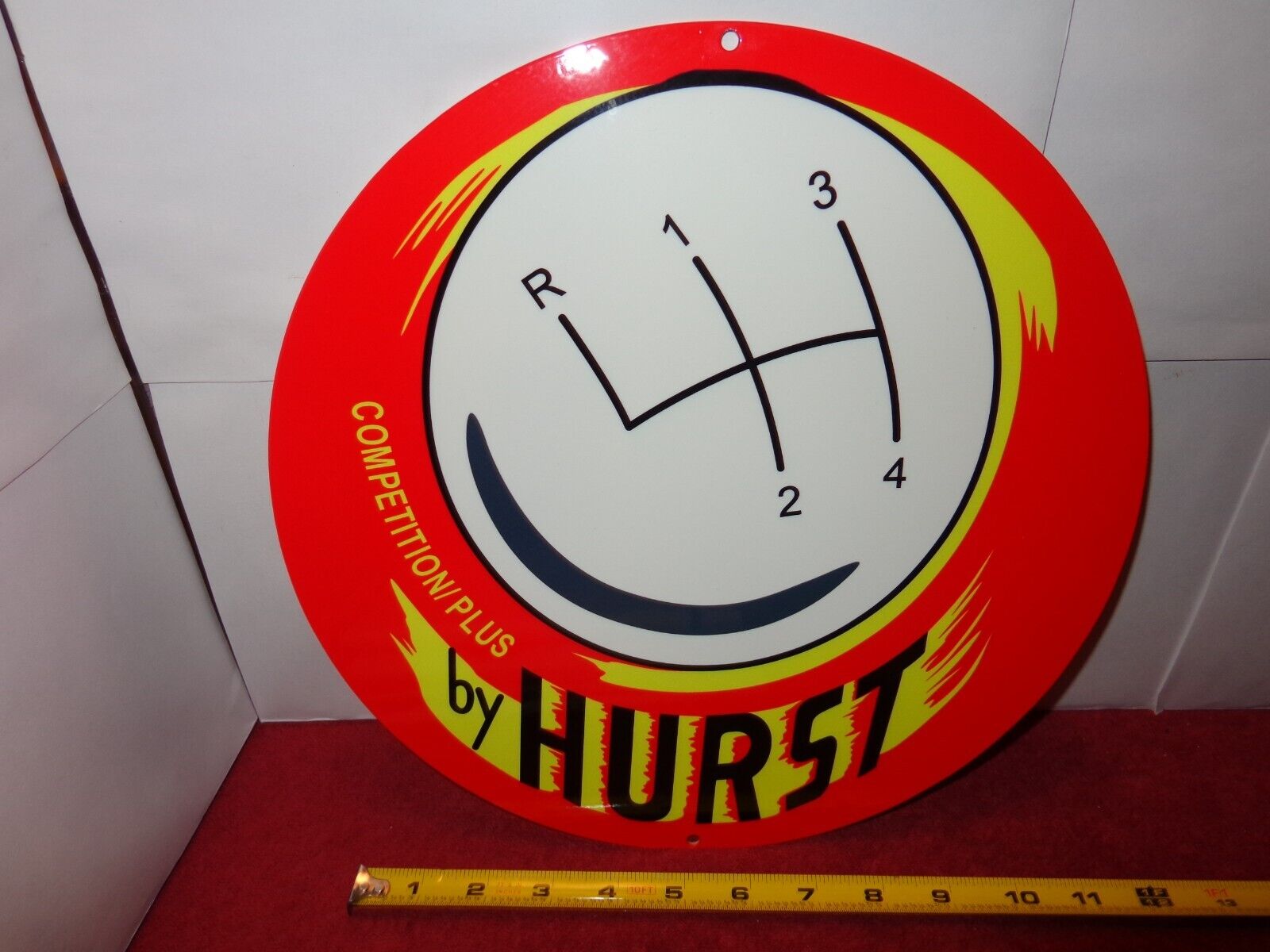 12 in HURST COMPETITION/PLUS 4 SPEED SHIFTER ADV. SIGN HEAVY DIE CUT METAL #S 16