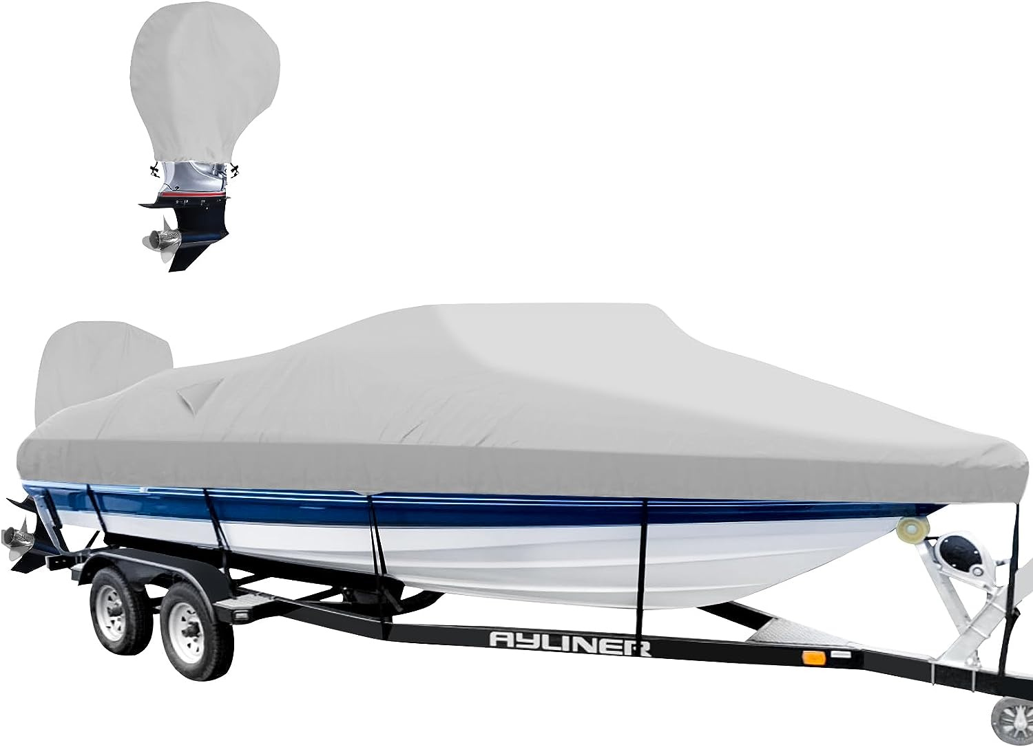 Boat Cover 17-19Ft with Motor Cover,Waterproof 800D Heavy Duty Marine Canvas Tra