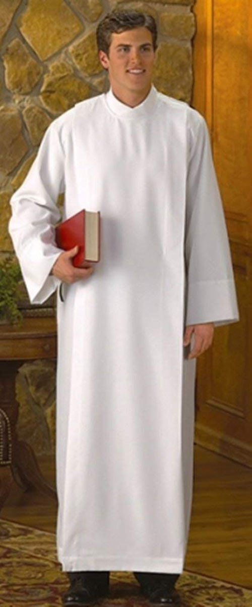 R.J. Toomey White Polyester Front Wrap Clergy Alb (Medium)