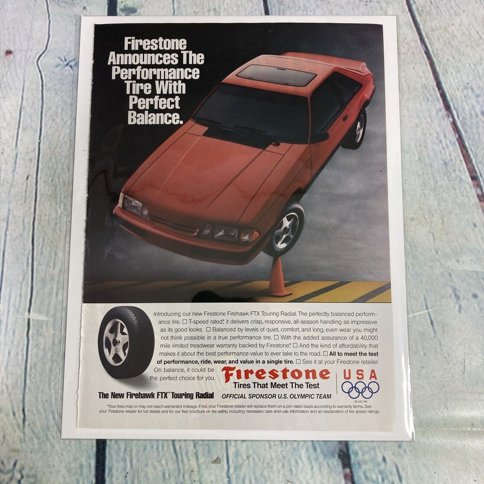 Vtg 1990 Print Ad Firestone Firehawk Tires Red Sports Car Magazine Page Paper