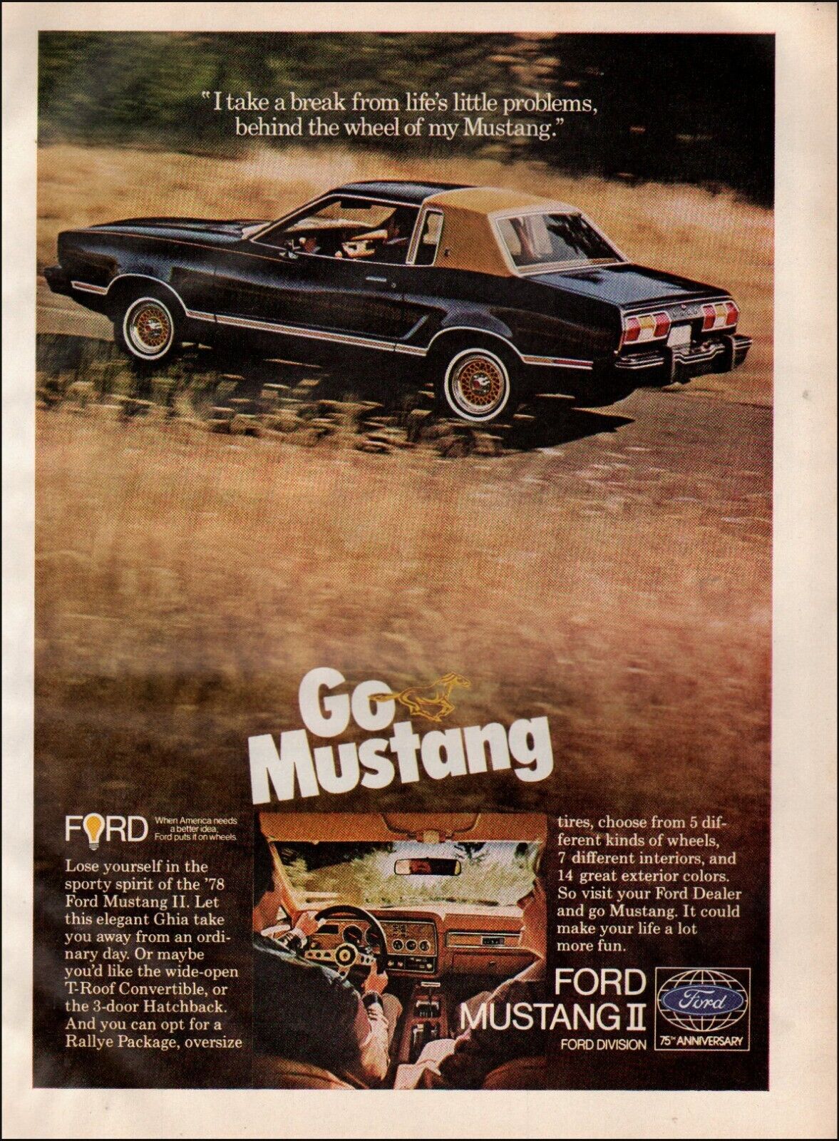 1978 Vintage ad Ford Mustang II retro car Auto Vehicle Black Tan    05/11/23