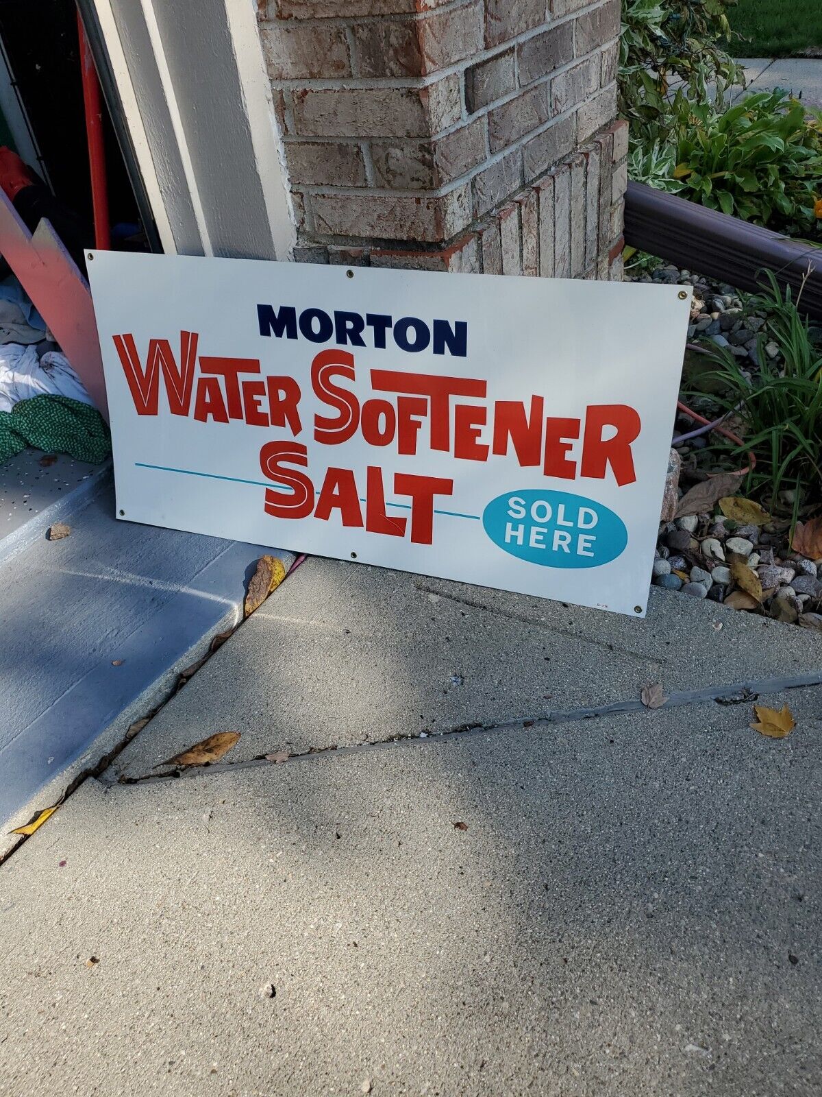 c.1979 Original Vintage Morton Water Softner Salt Sign Metal Sold Here NOS MINT