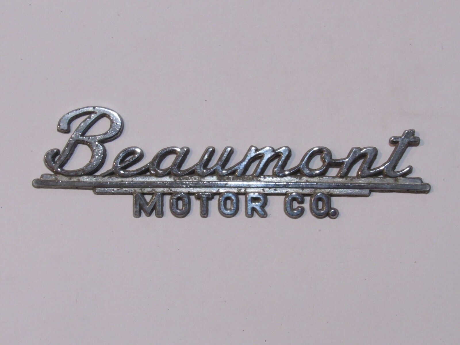 Vintage Beaumont Motor Co Chevrolet Texas Metal Dealer Badge Emblem Tag Trunk TX