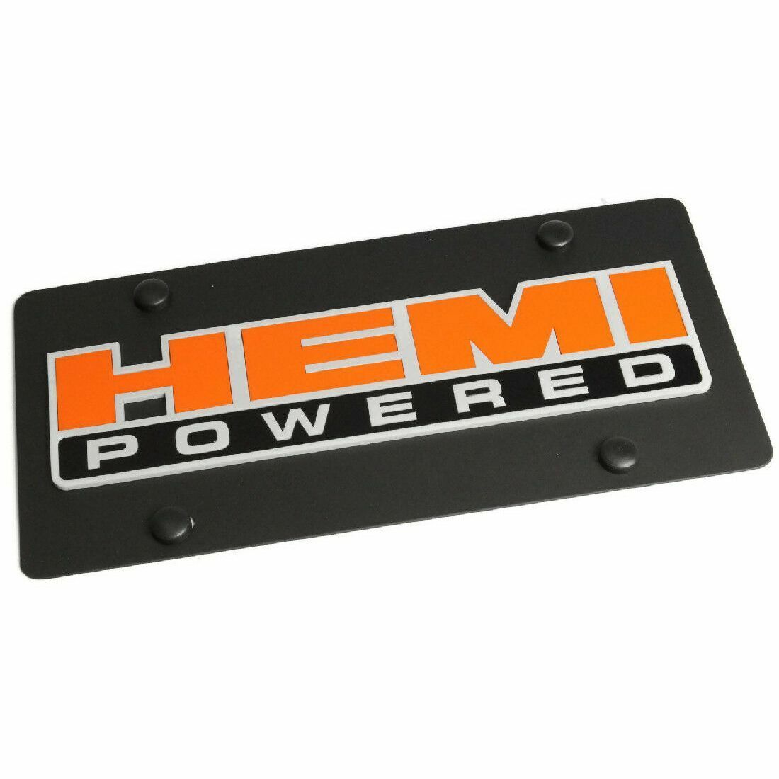 Stainless Steel Black Hemi Powered Orange Hemi License Plate Frame 3D Novelty