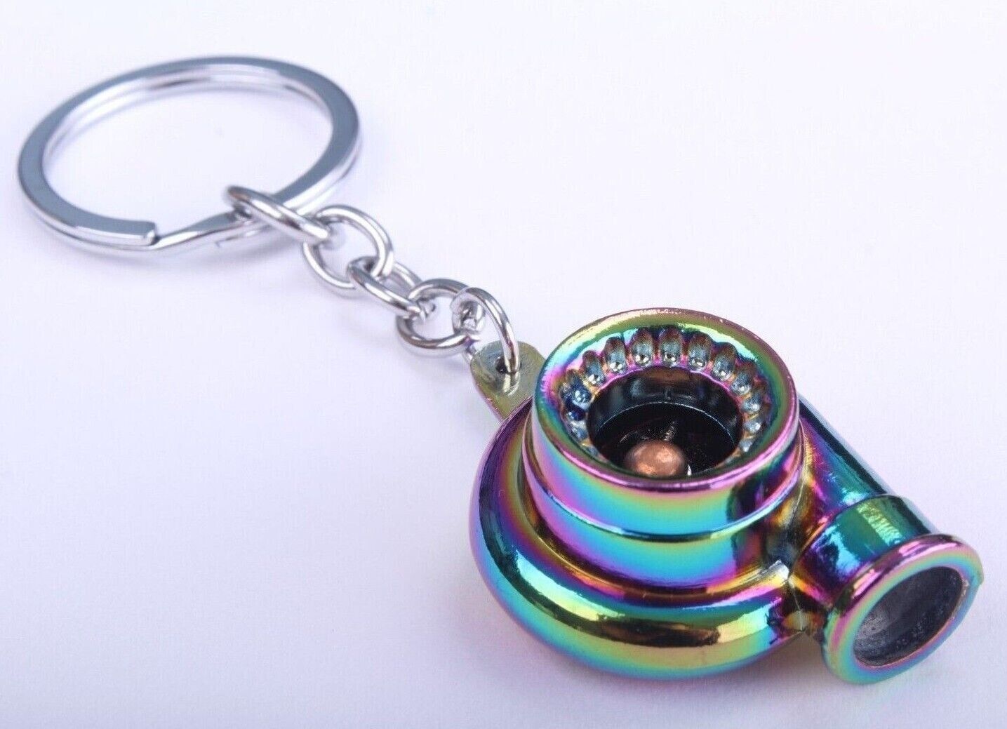 1-Turbo Charger Boost Fan Metal Anodized Key Chain Keyring Neo Chrome Supercharg