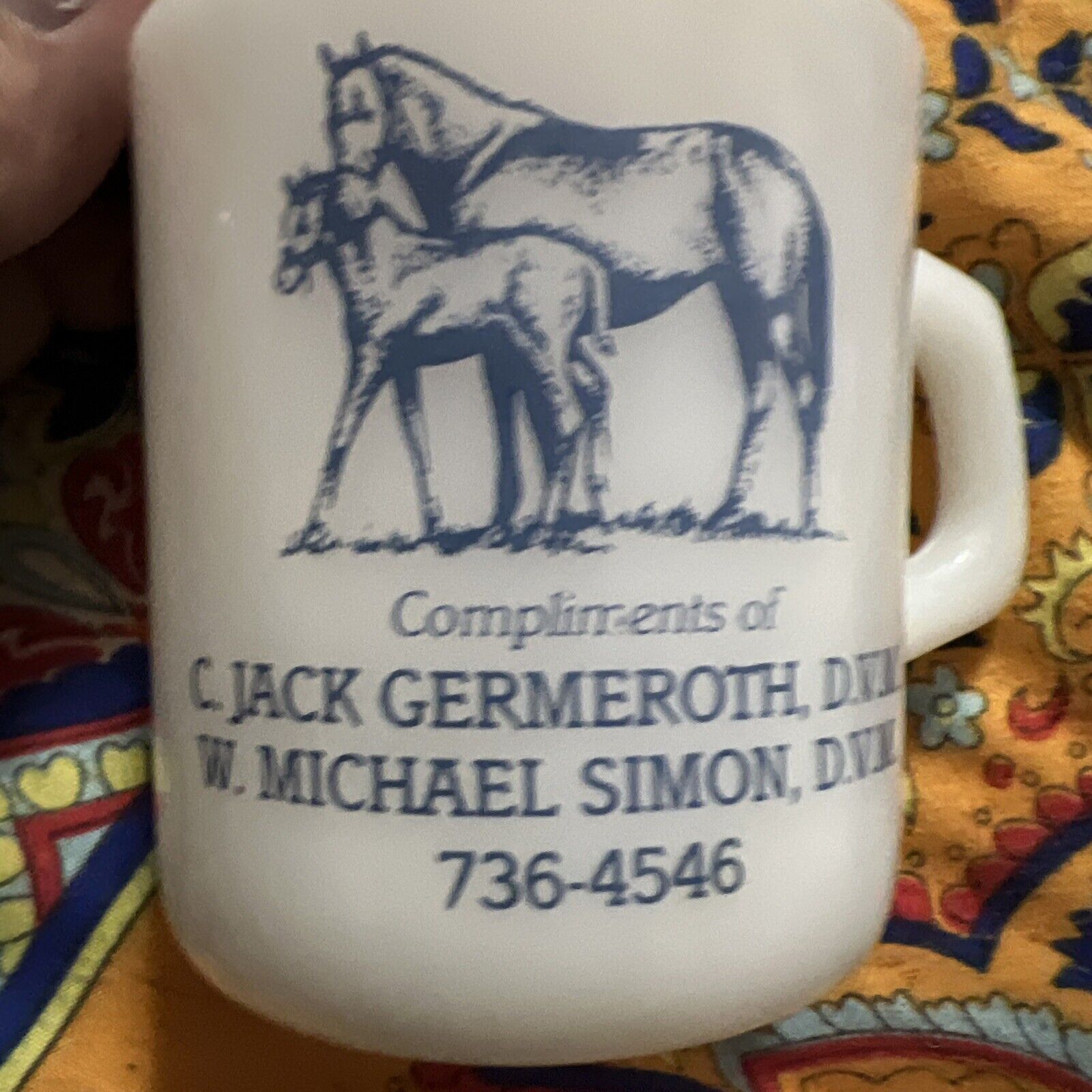 Galaxy Milk Glass Coffee Mug Compliments Of Germeroth & Simon ￼Veterinary D.V.M