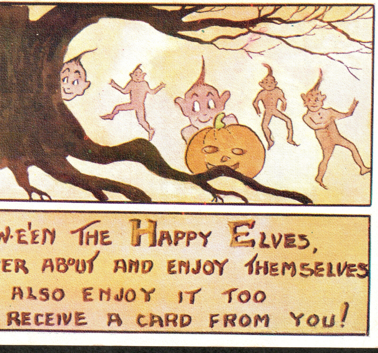 Elves At Halloween Happy 1913 Owen Series 210 Pumpkin AMC Wee Folk 852 PostCard