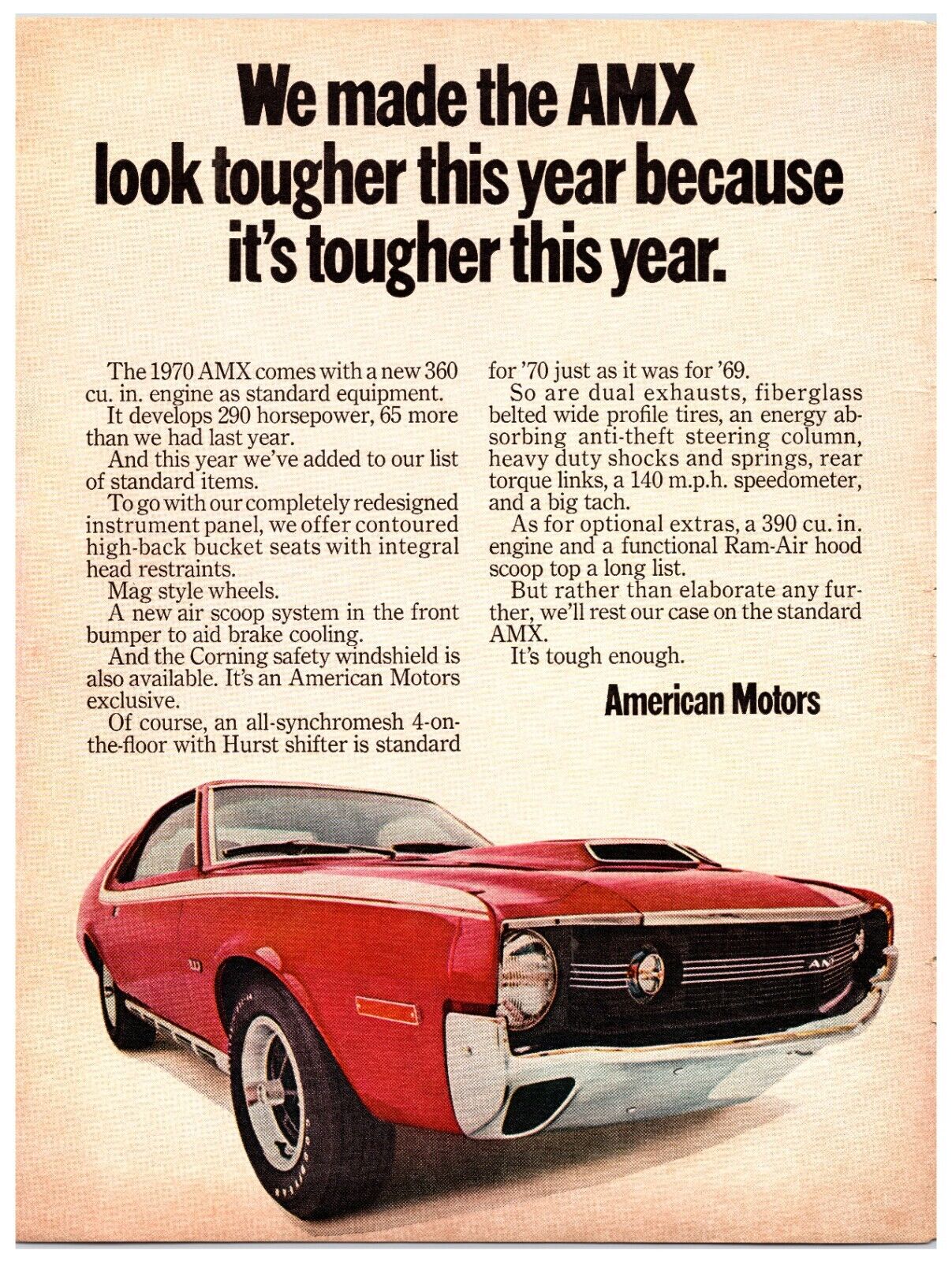 Original 1970 AMC AMX Car - Print Advertisement (8x11) *Vintage Original*