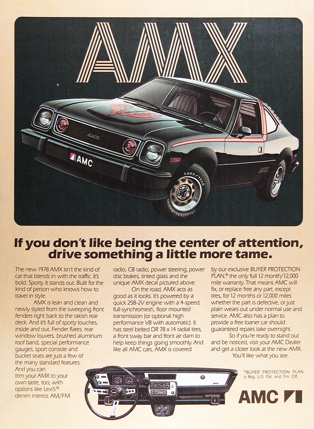 1978 AMC AMX Original Vintage Advertisement ~ MSRP $4,899 ~  