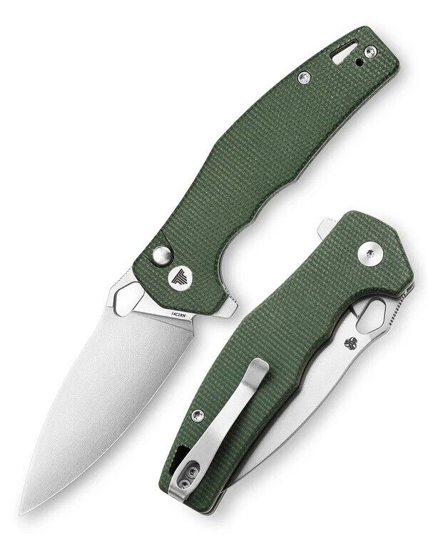 Trivisa Corvus-03N Folding Knife Green Micarta Handle 14C28N Plain Edge TY-GM-14