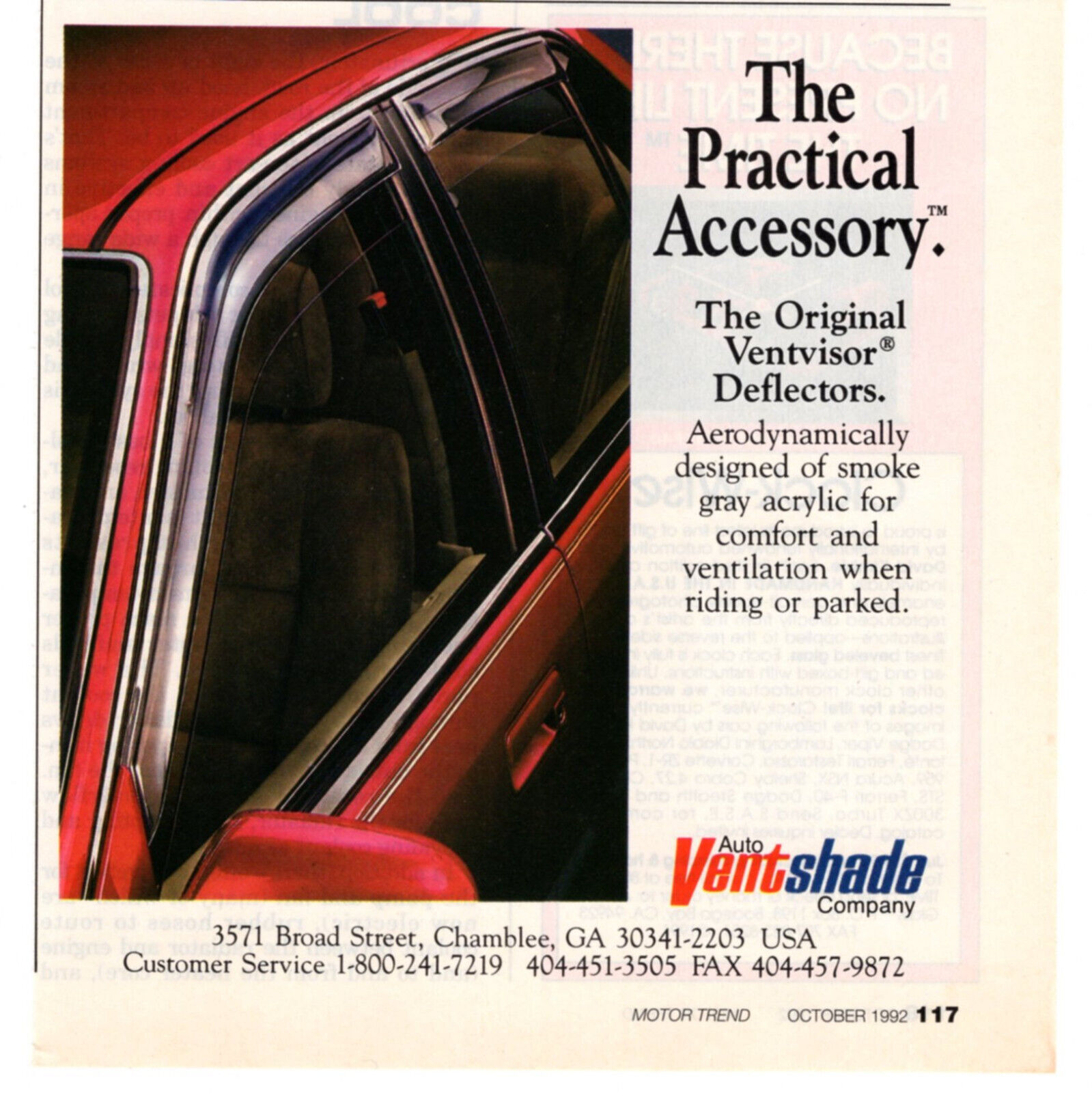 Auto VentShade Ventvisor Deflectors 1992 Vintage Print Ad Original Man Cave