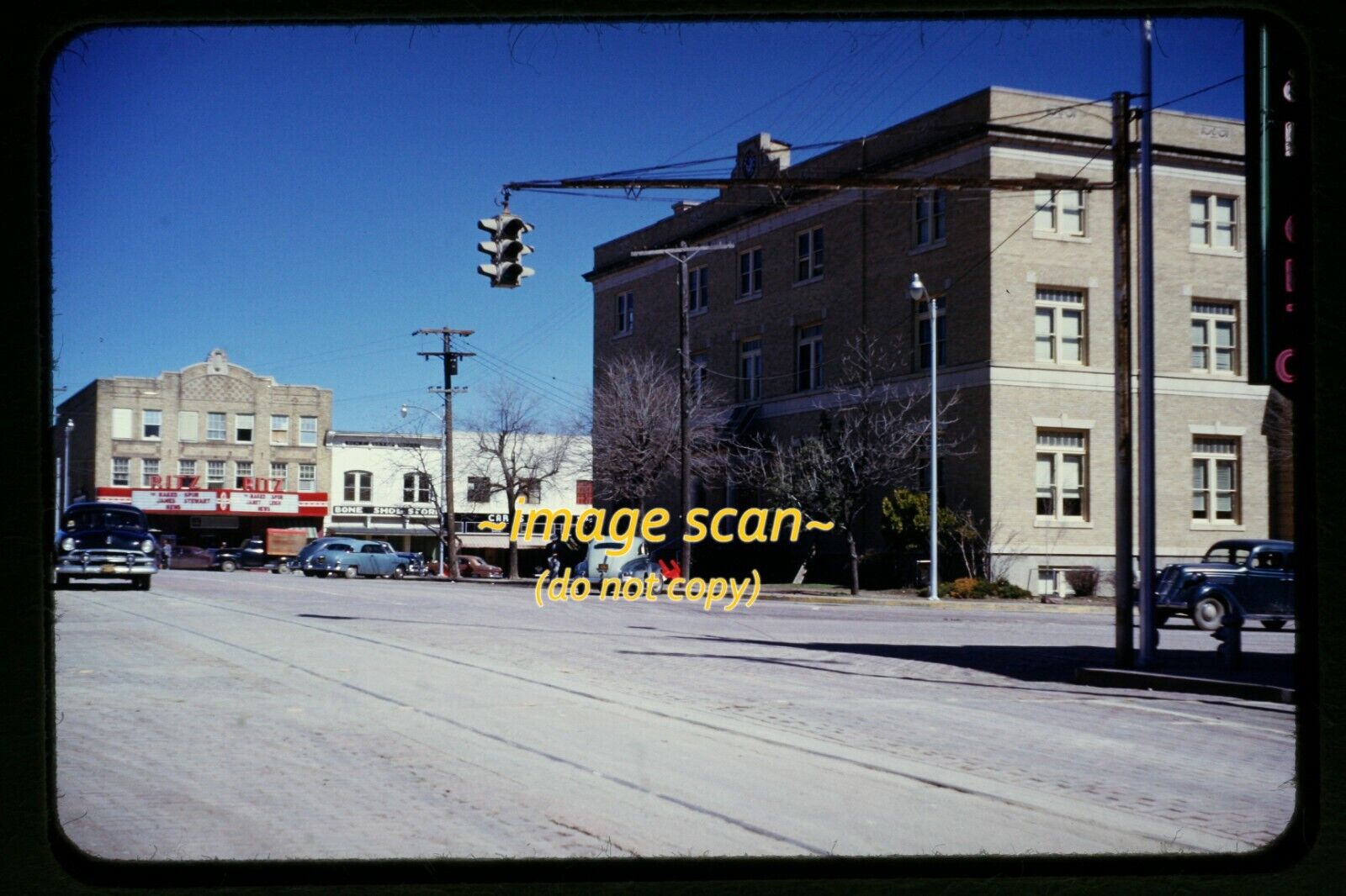 Cars, Ritz Movie Theater, McKinney, Texas in early 1950\'s, Kodachrome Slide h16a