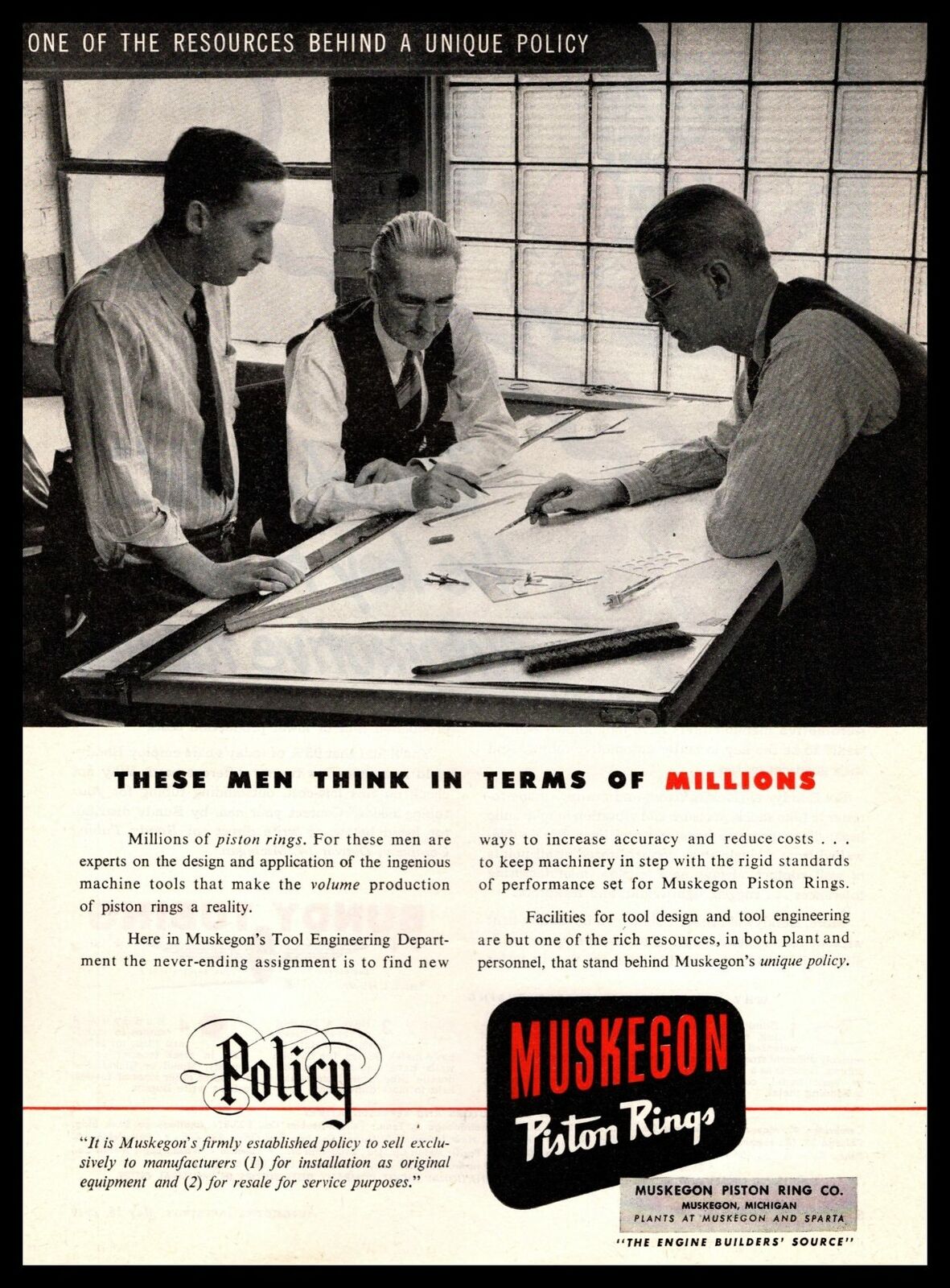 1949 Muskegon Piston Ring Company Tool Engineers Drafting Table Vintage Print Ad