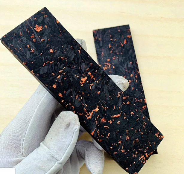 2 Pcs Black Marbled Carbon Fiber Copper Resin Knife Handle Material Scales Blank