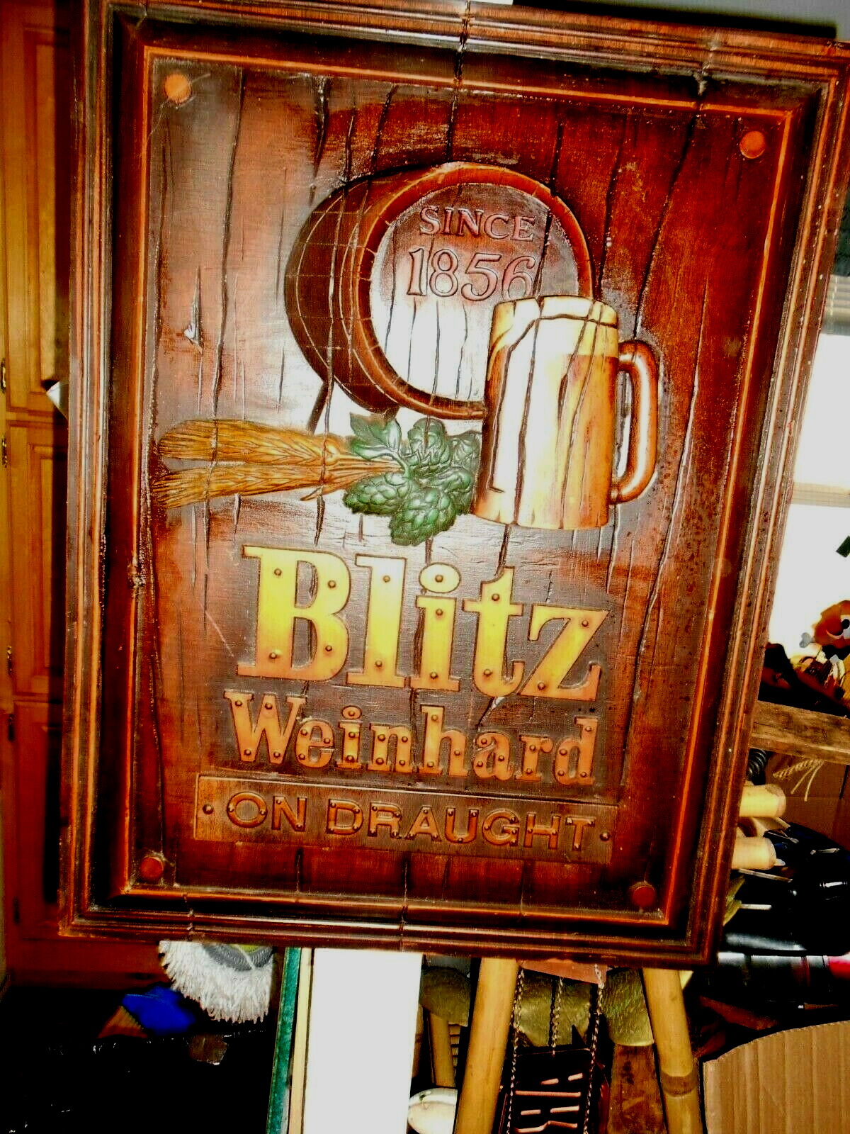Vtg Blitz Weinhard Beer Sign 1856 Keg and Stein Large 28\