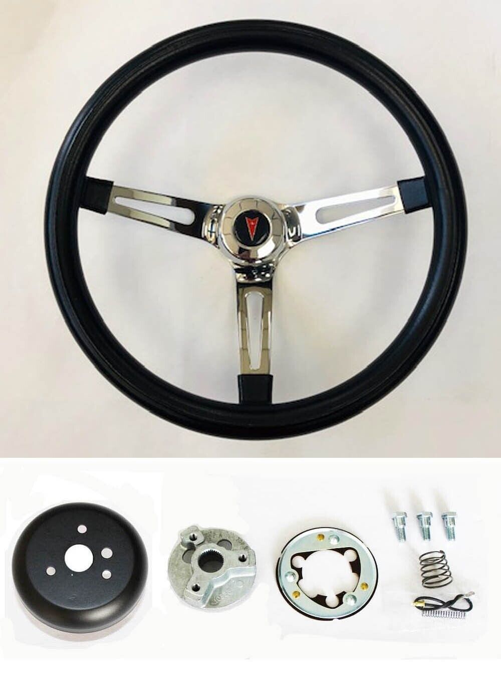 1964-66 Tempest Grand Prix LeMans Black Steering Wheel Chrome spokes 13 1/2\