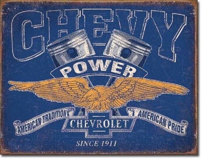 CHEVY POWER TIN SIGN CHEVROLET SINCE 1911 CORVETTE NOVA CHEVELLE CAMARO LS7 427