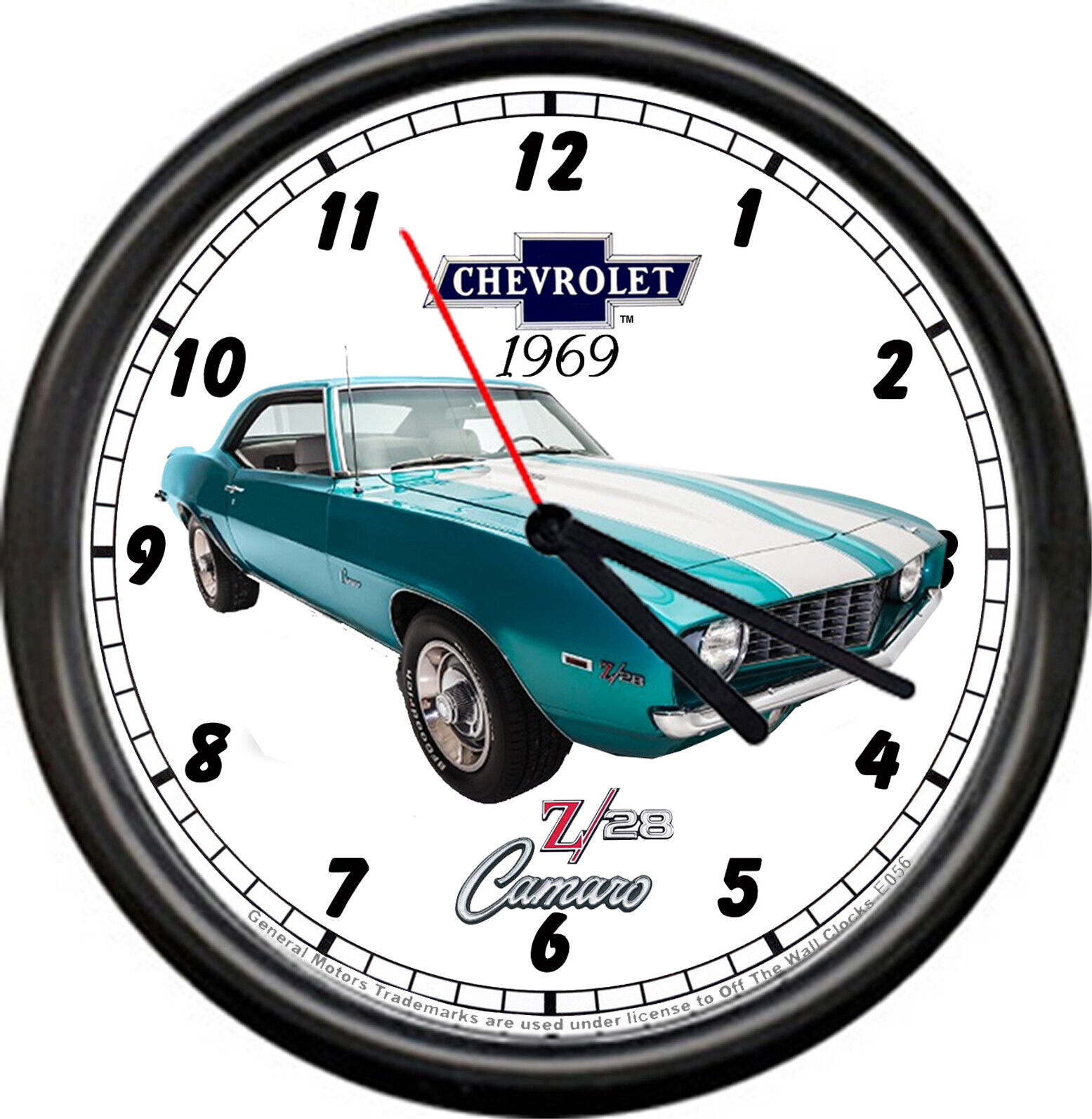 Licensed 1969 Z28 Chevy Camaro Teal Chevrolet General Motors Sign Wall Clock