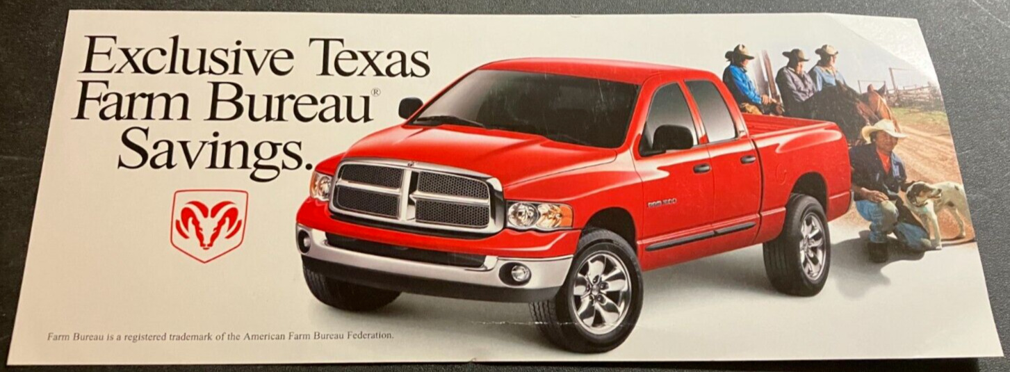 2001 Dodge Ram / Texas Farm Bureau - Vintage 2-Sided Dealer Print Ad Brochure