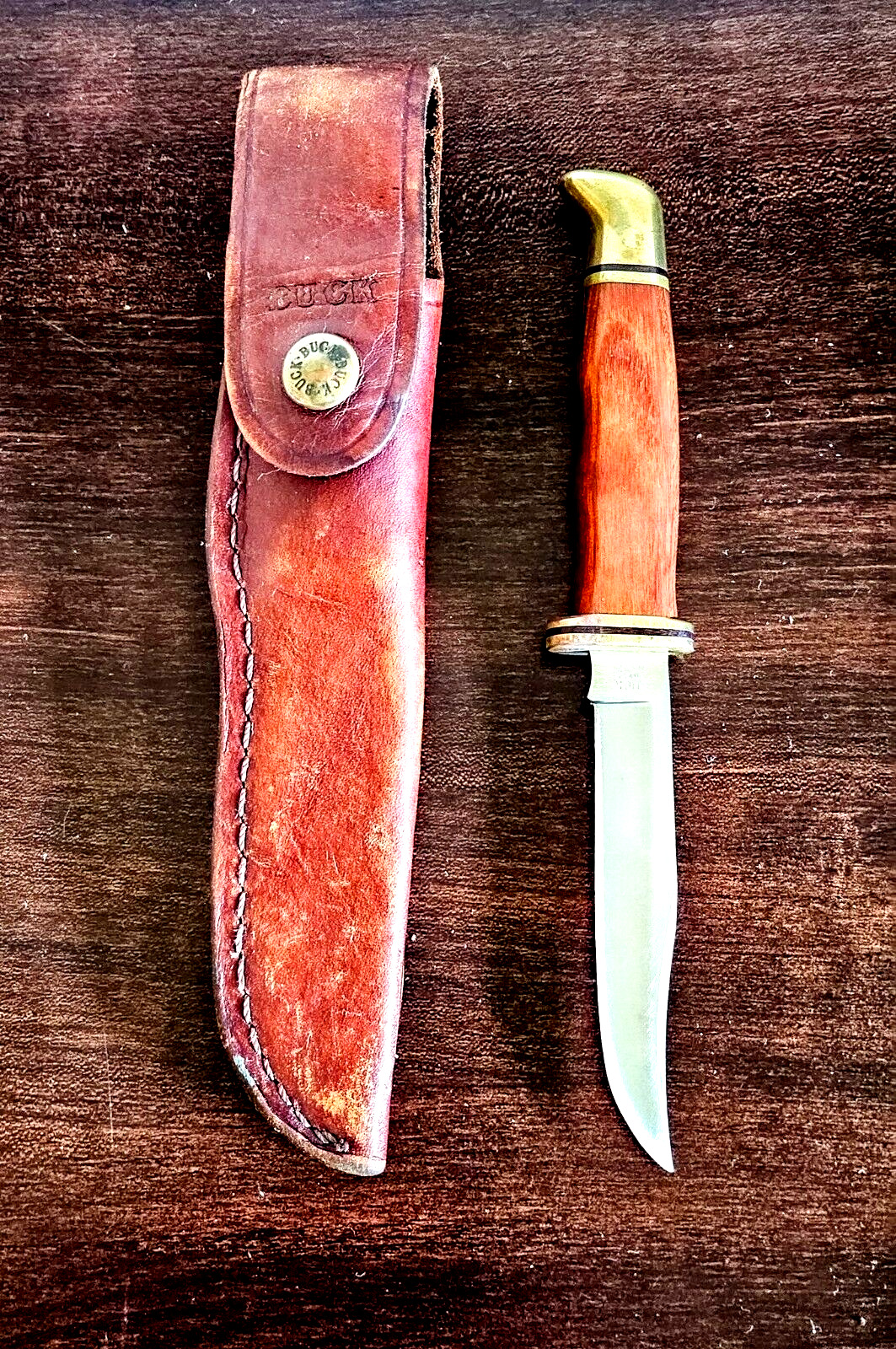 Vintage Buck Woodsman 102x Fixed Blade Hunting Knife, Cocobolo Handle, 1990