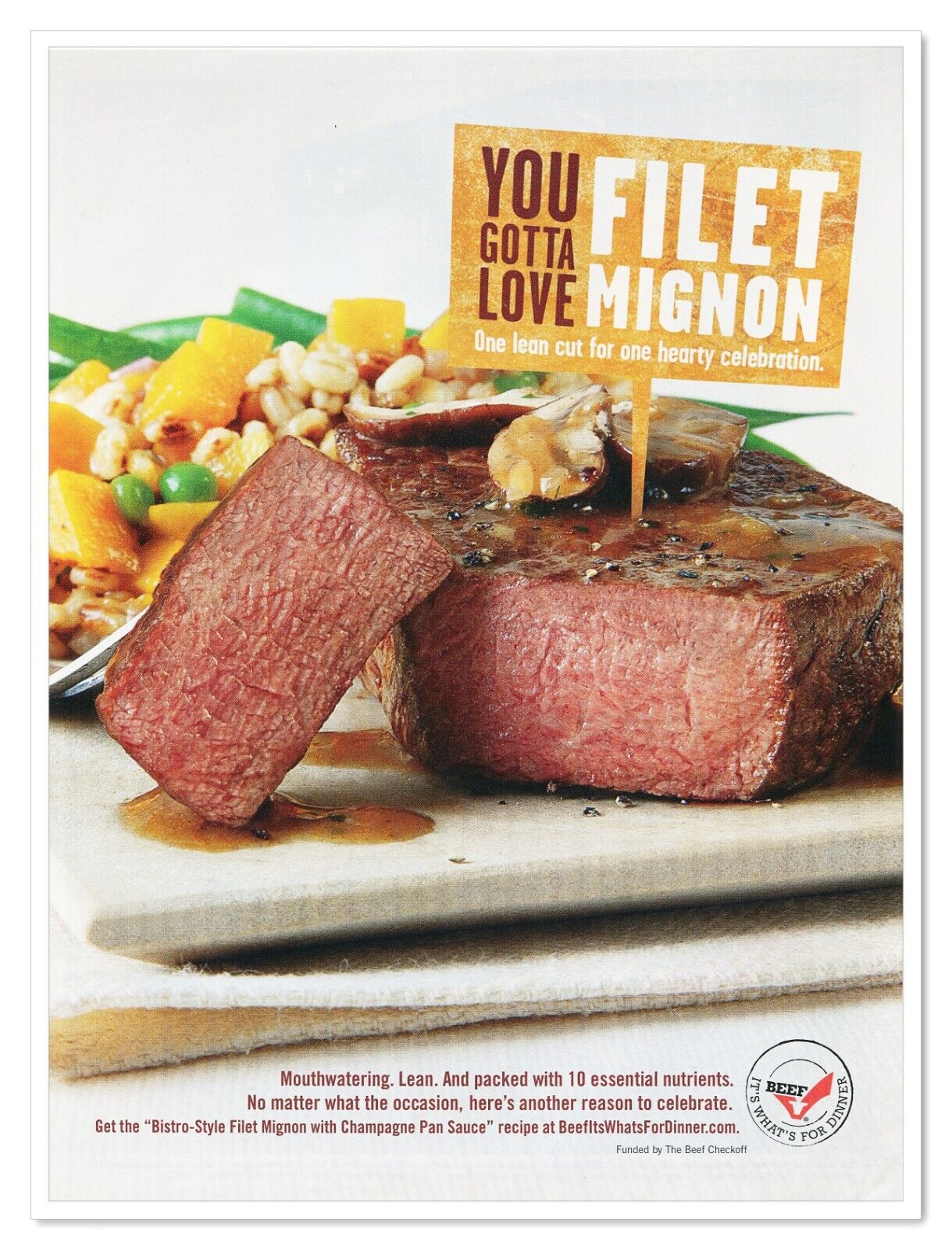 Beef It\'s What\'s For Dinner Filet Mignon 2012 Full-Page Print Magazine Ad