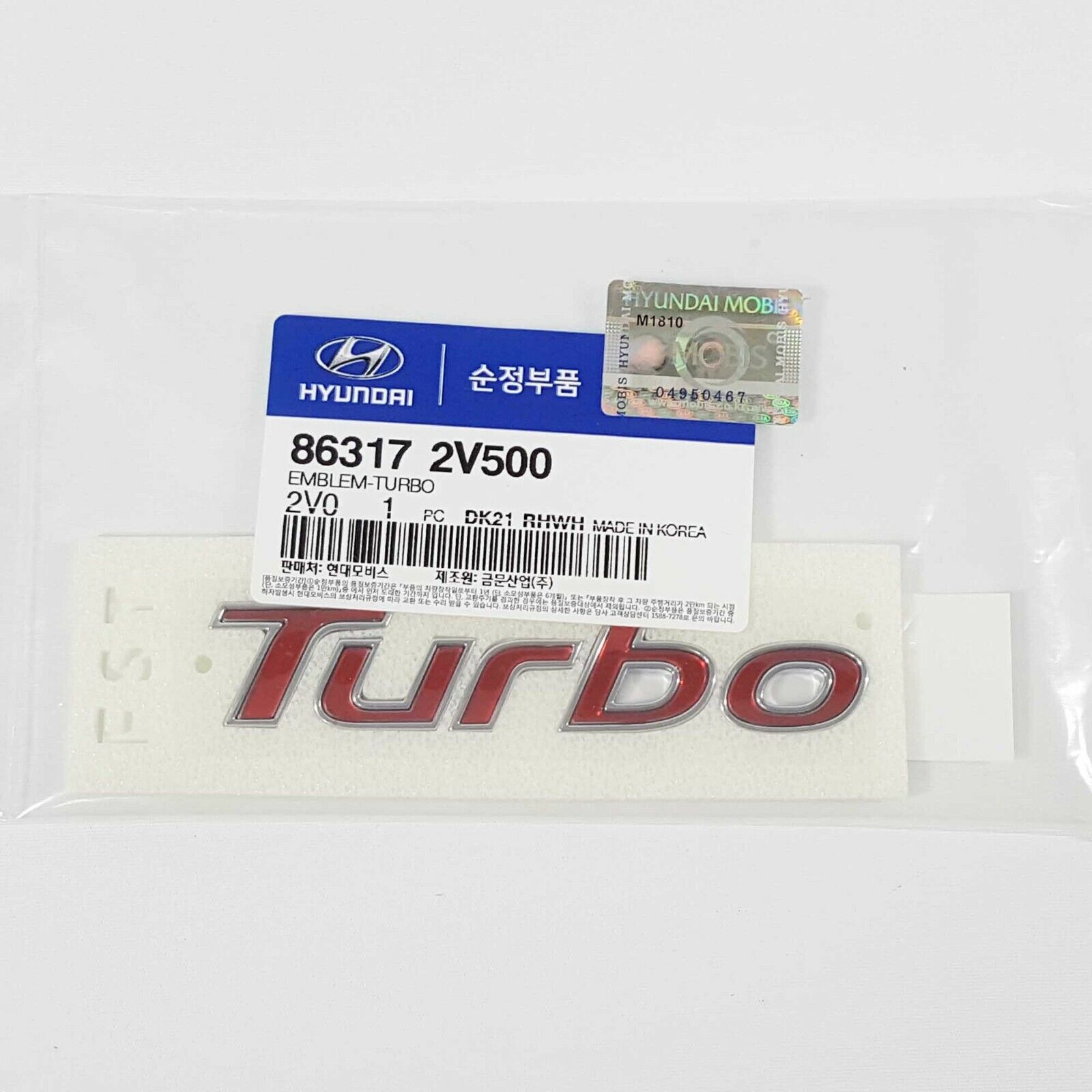 Genuine 863172V500 Turbo Emblem Rear Trunk Badge For HYUNDAI VELOSTER 2012-2016