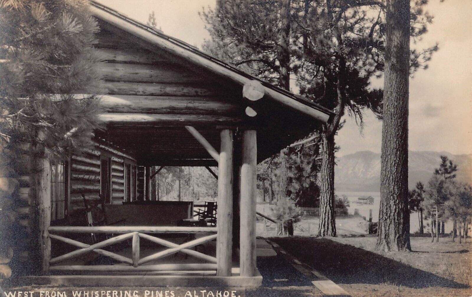 RPPC Lake Al Tahoe CA Whispering Pines Log Cabin LH Bannister Photo Postcard D48