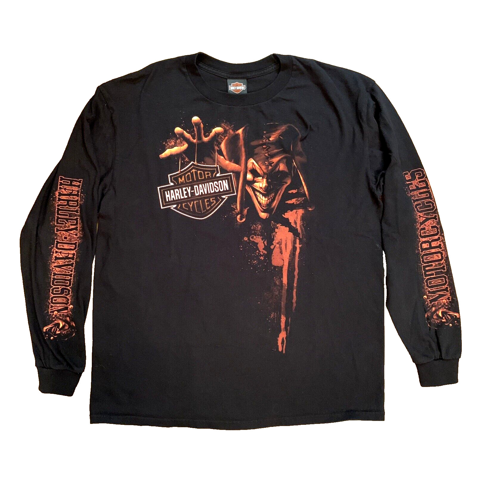 Harley Davidson Joker Flames T-Shirt 2-Sided Motorcycle Biker Long Sleeve Sz XL