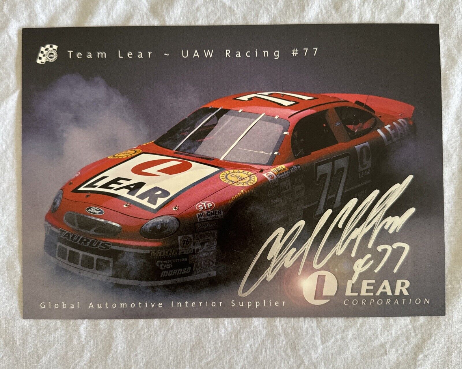 2000 Chad Chaffin #77 UAW Team Lear Ford Taurus NASCAR Hero Card Autographed