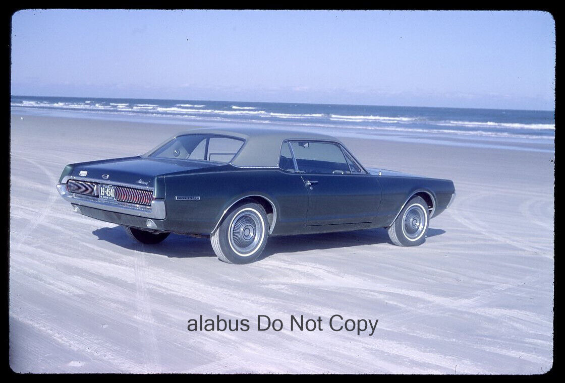 Orig 1968 35mm SLIDE Rear/Side View of 60\'s Mercury Cougar on Beach FL