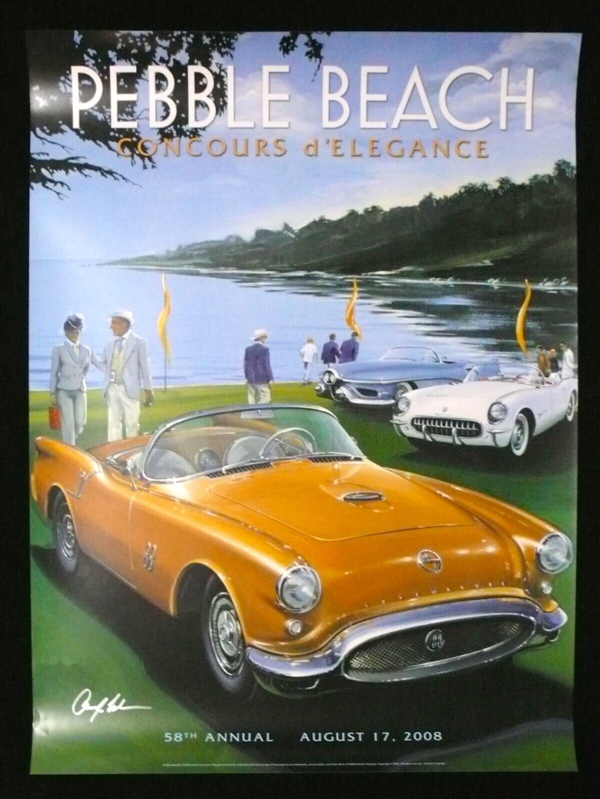 SIGNED 2008 Pebble Beach Concours Poster OLDSMOBILE F-88 Concept Car Maher EXC
