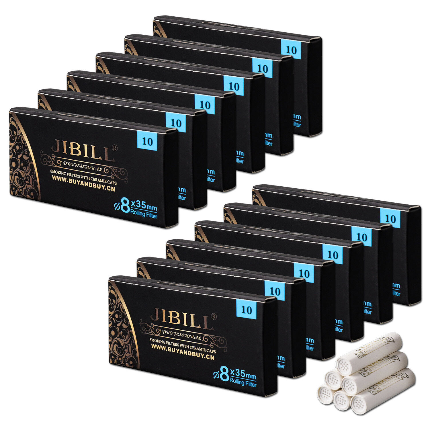 JIBILL 120pcs 8mm Activated Carbon Filters for Tobacco Smoking Pipe Ceramic Caps