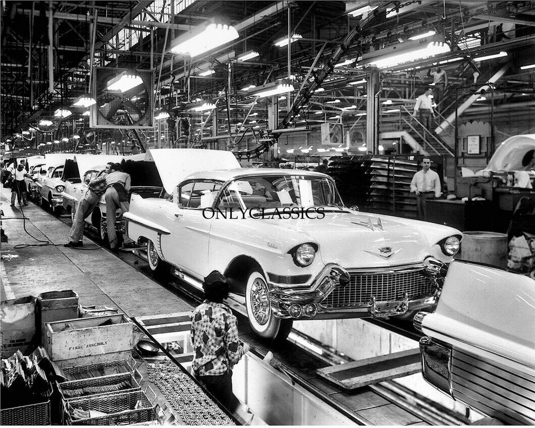1957 Cadillac GM Clark St Assembly Line Detroit 8x10 Photo Luxury Car Automobile