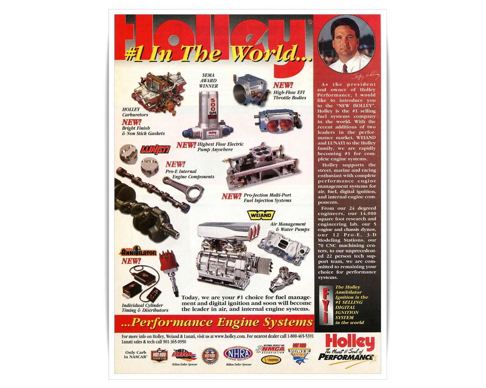 Holley Performance Engine Systems Weiand Lunati Vintage 1999 Print Magazine Ad