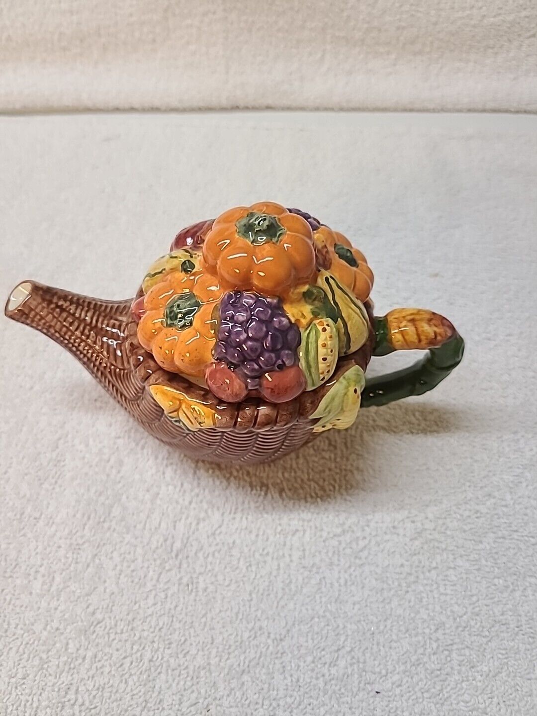 Vintage Papel Giftware Teapot W/ Lid Fruit And Basket Decor
