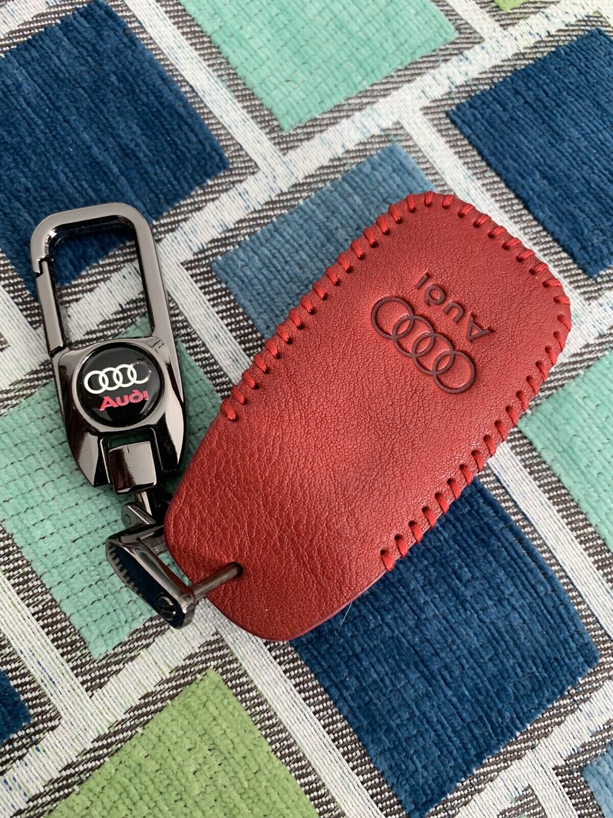 Audi Leather Keychain Red