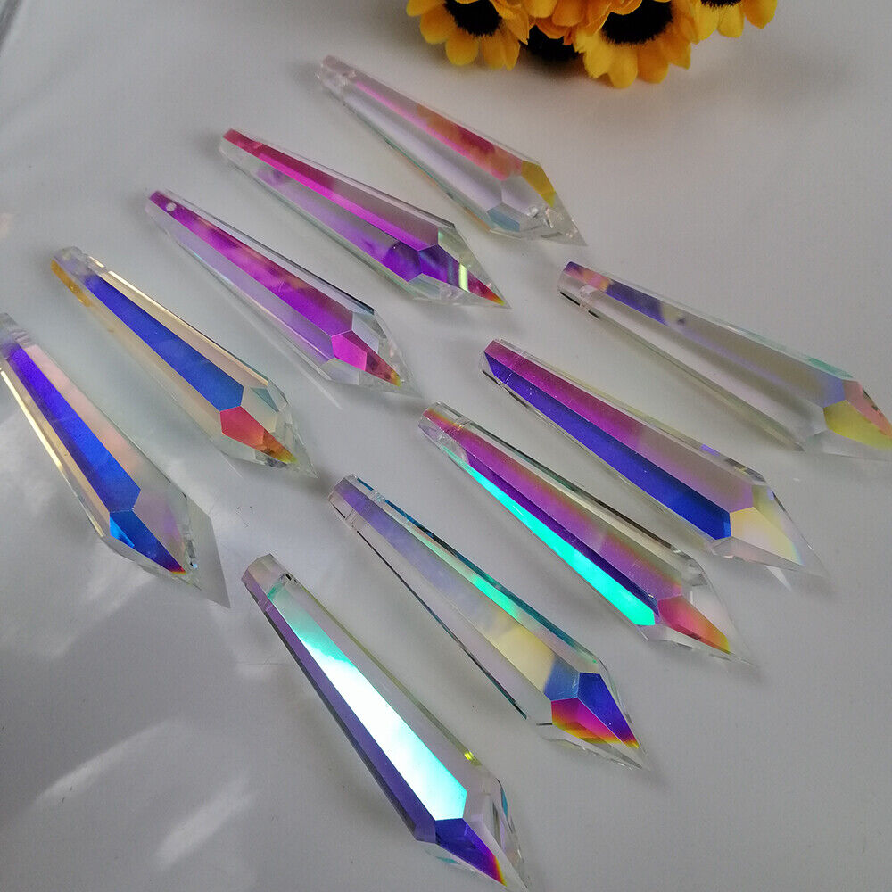 20pcs 55mm AB Color Crystal Icicle Drop Pendants Rainbow Prisms SunCatcher Decor