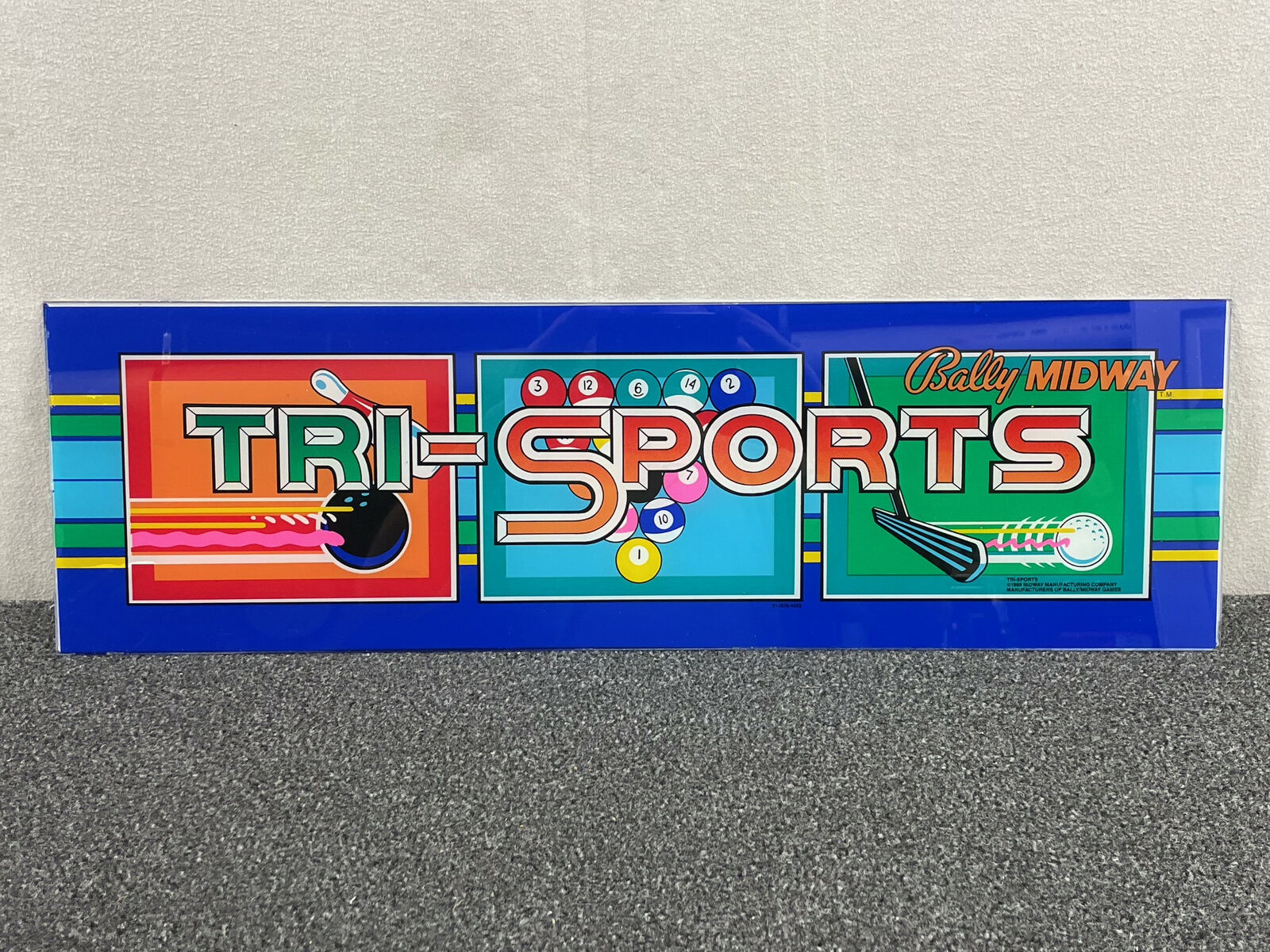 Bally Midway Tri-Sports Arcade Game Machine Backglass Marquee Header Panel