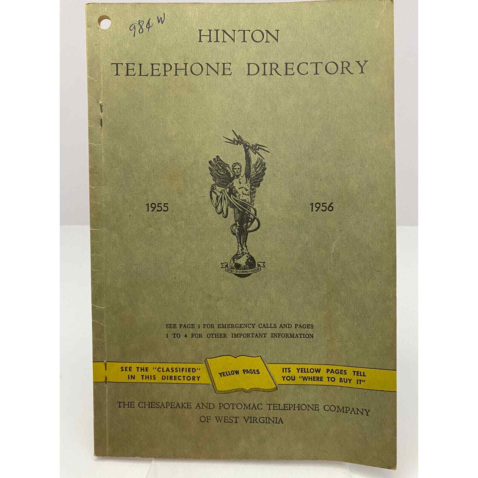 Vintage Telephone Phone Directory Yellow Pages 1955 1956 Hinton West Virginia