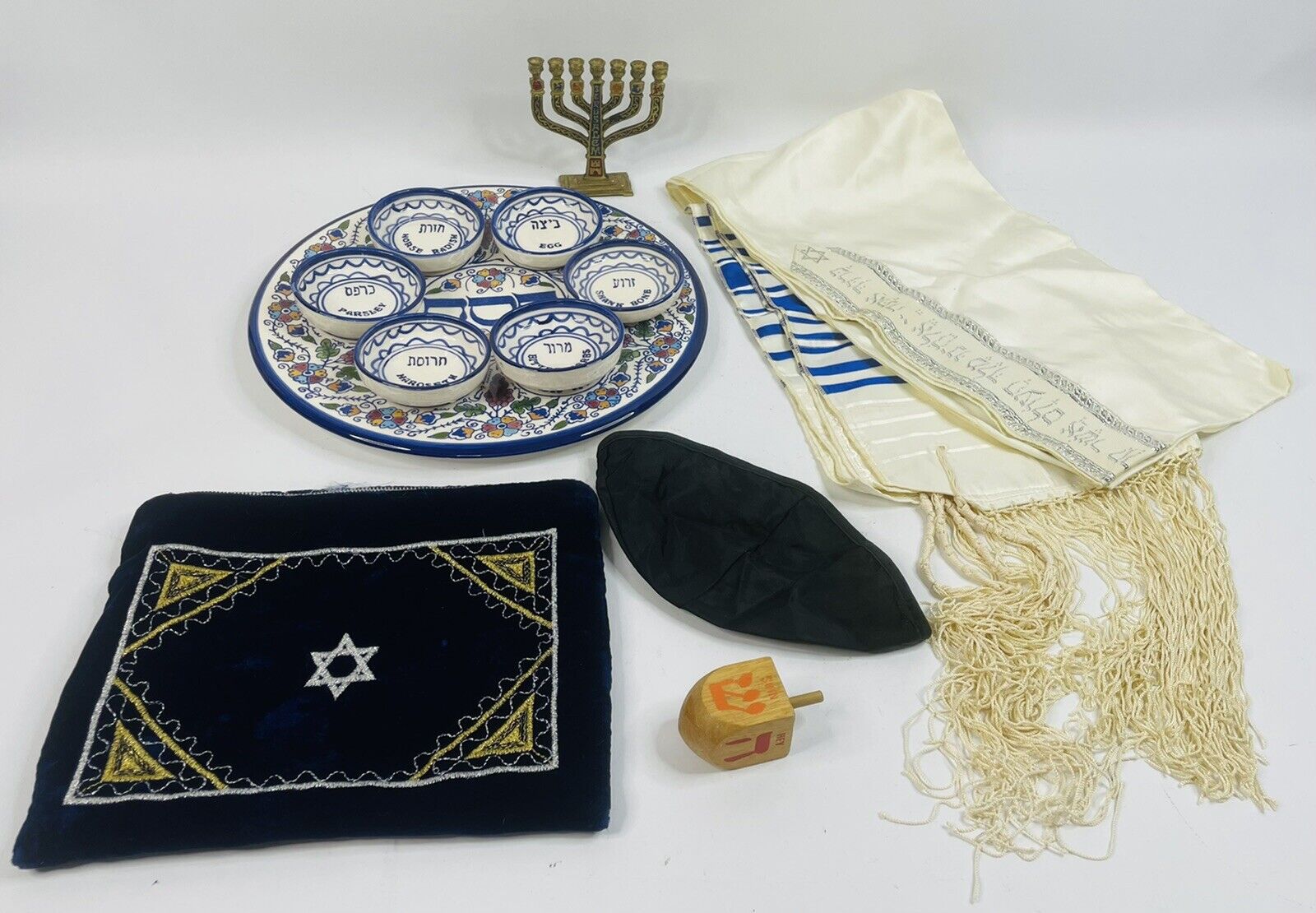 Vintage Handmade Jewish Seder Passover Set With Weinberg Menorah
