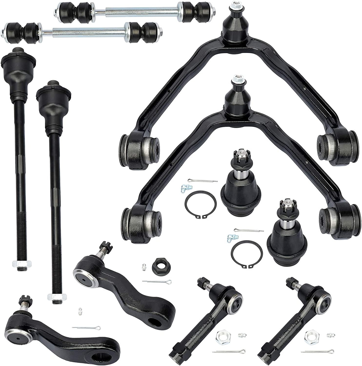 12Pc Front Upper Control Arms W/Ball Joints, Inner Outer Tie Rods, Idler Arm & P