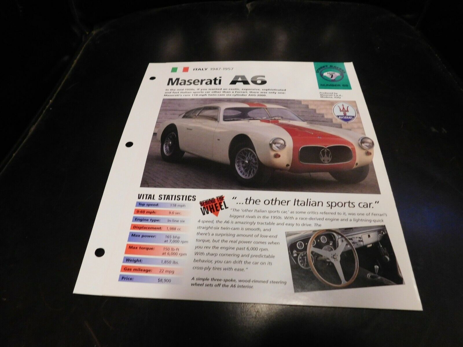 1947-1957 Maserati A6 Spec Sheet Brochure Photo Poster 56 55 54