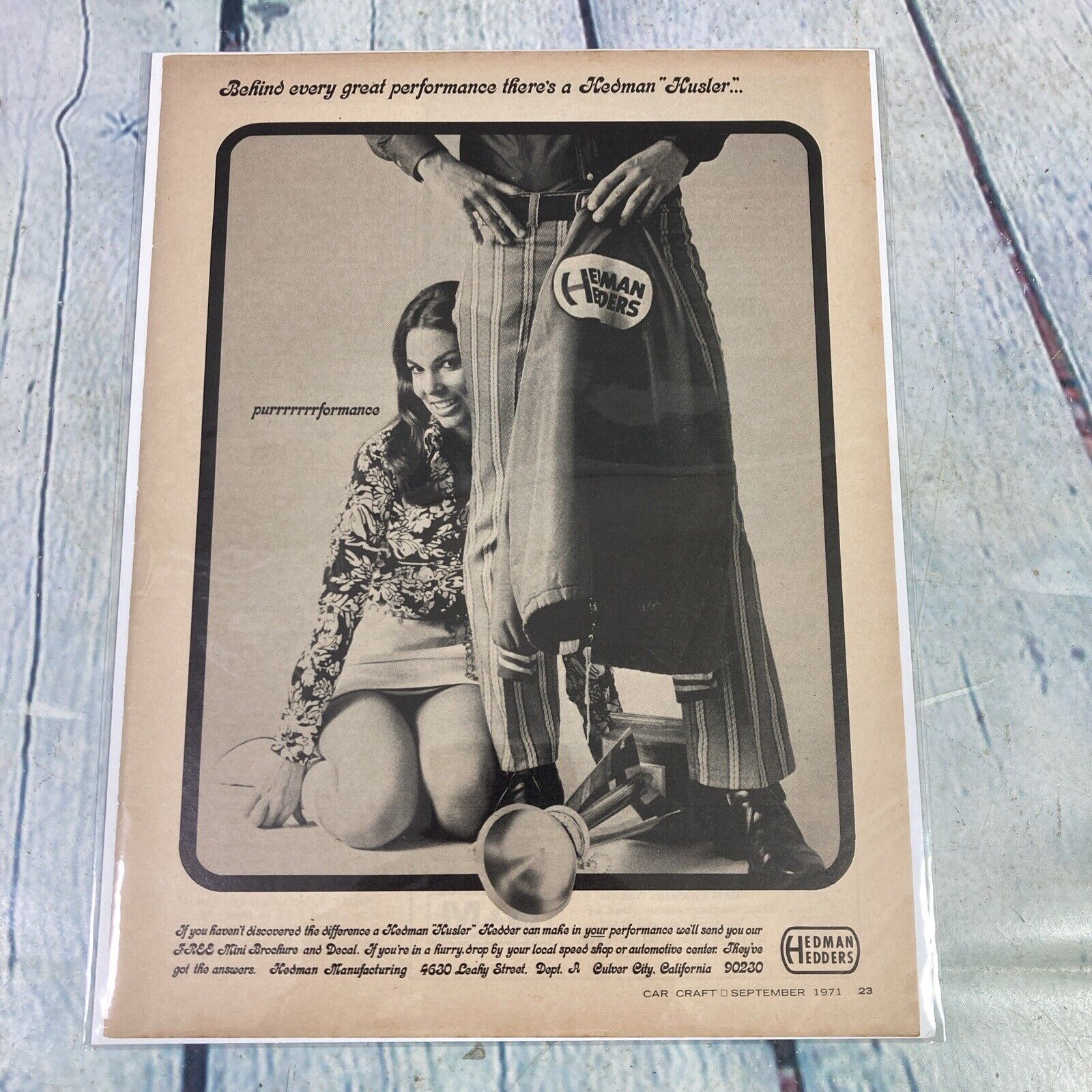 Vtg 1971 Print Ad Hedman Hedders Sexy Lady Hot Rod Car Parts Magazine Page Paper