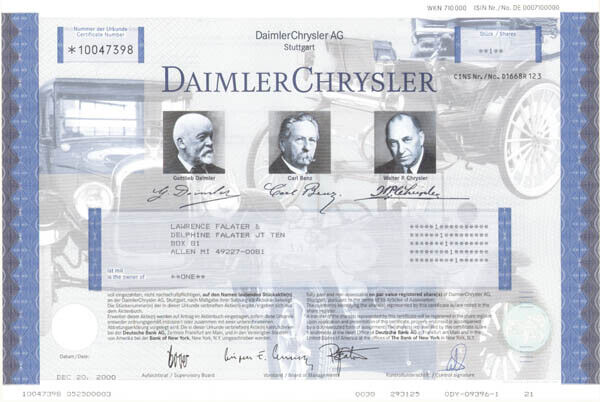 Daimler Chrysler - Stock Certificate - Automotive Stocks