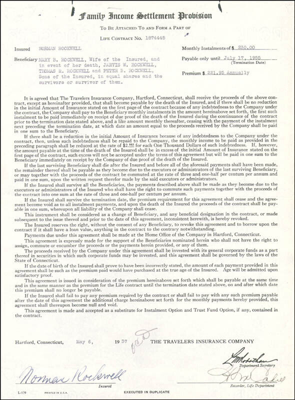 NORMAN ROCKWELL - DOCUMENT SIGNED 05/06/1937