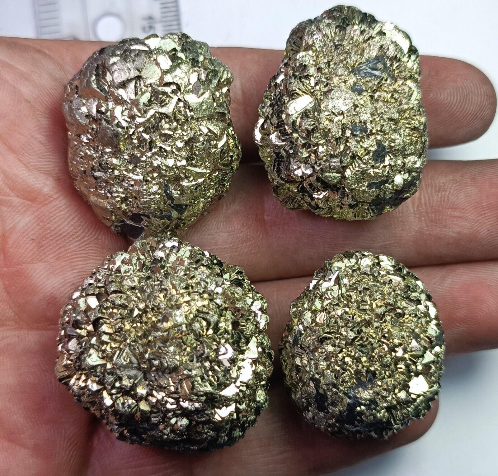 4 PCs Golden Pyrite After Marcasite Clusters /good Flowers termination/Colours 