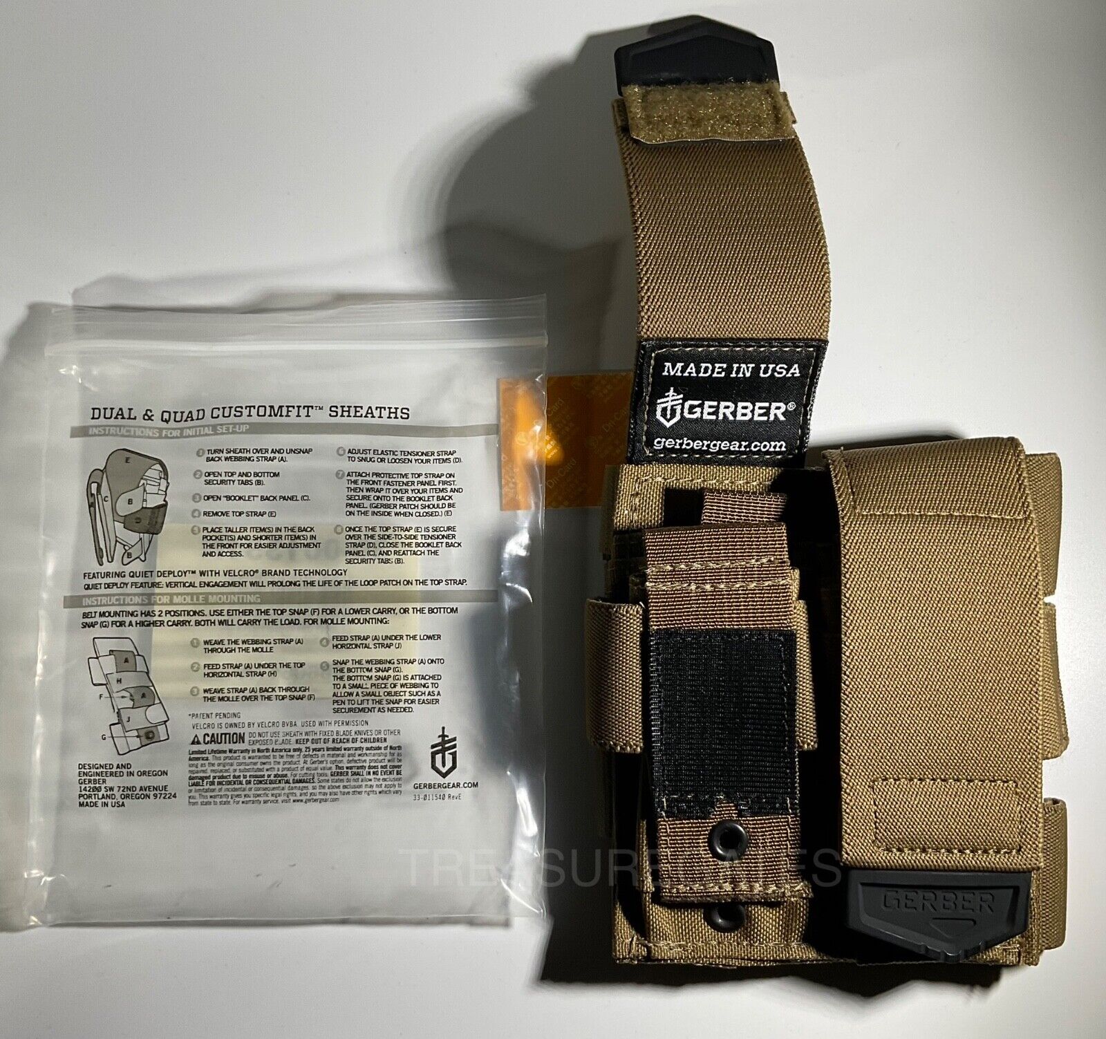 Gerber Custom Fit Dual Quad Sheath MOLLE Coyote Brown - MADE IN USA - NEW