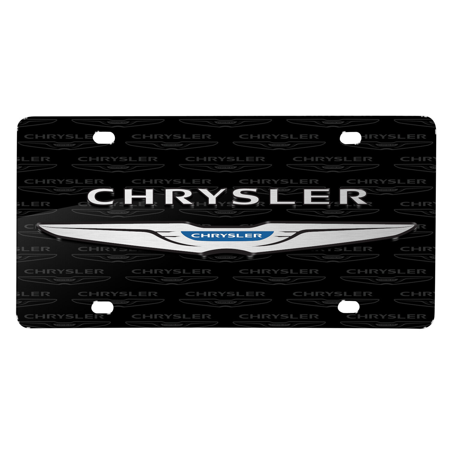 Chrysler 3D Dual Logo on Logo Pattern Black Aluminum License Plate