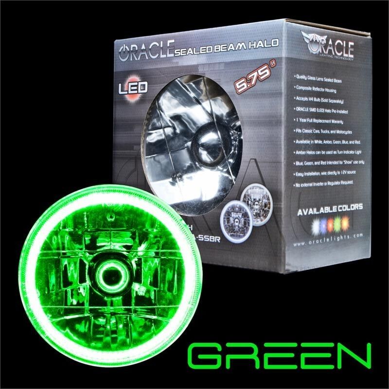 ORACLE 5.75” Sealed Beam Single Headlight + ORACLE Pre-Installed GREEN SMD Halo 