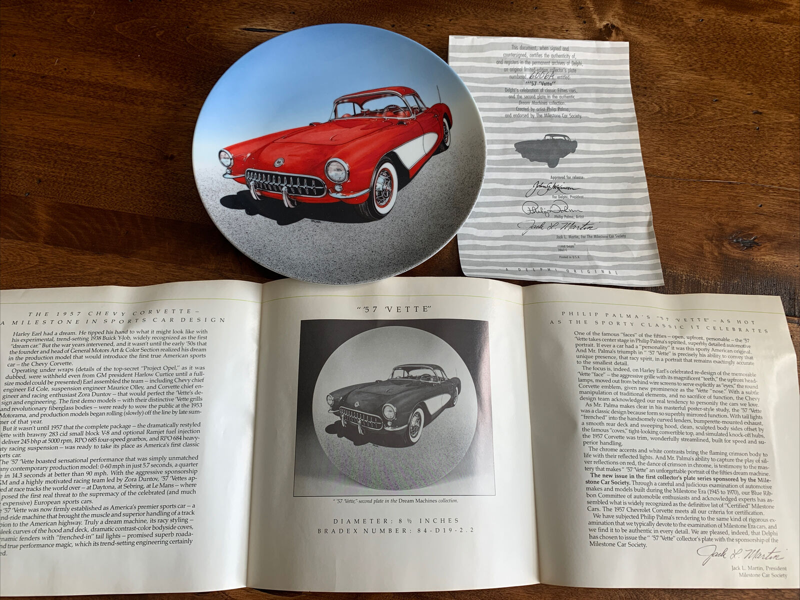 Delphi 1988 Dream Machines \'57 \'VETTE Corvette Ltd Ed Plate Classic Cars COA